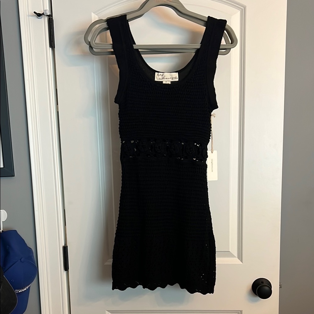 NWT Black Crochet Tank Dress with Waist Detail
